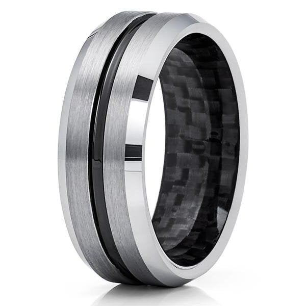 Tungsten Ring 8MM Dome Black Carbon Fiber Men's Jewelry Wedding Ring Size 8-13